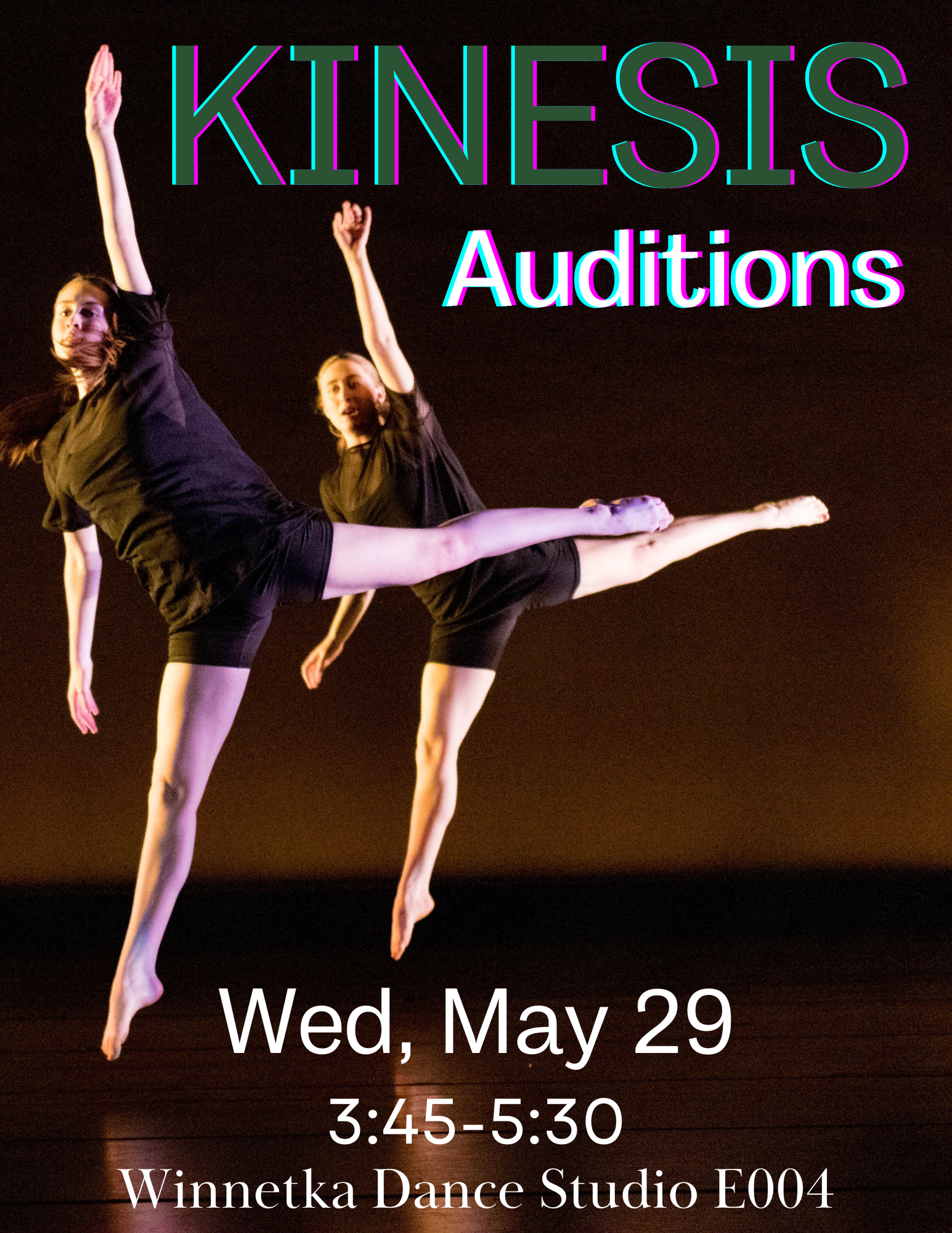  Kinesis auditions are on May 29, 2024 from 3:45-5:30pm at the Winnetka Campus in room E004
